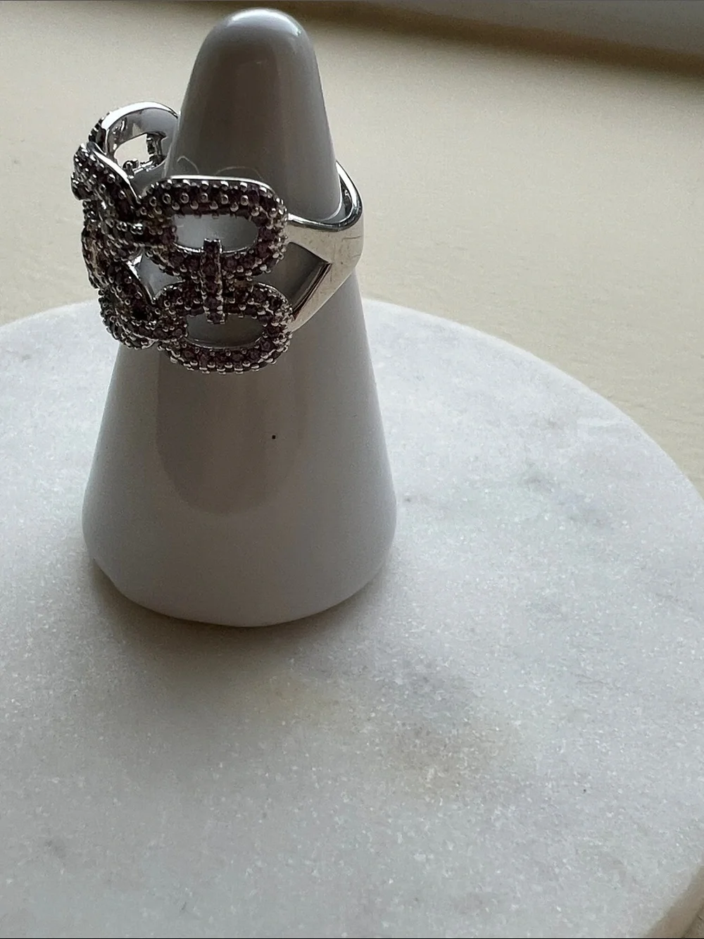 bp Silver Pave Link Ring with Crystal Accents